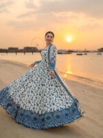 White Color Faux Georgette Fabric Thread With Sequence Work Anarkali Suit