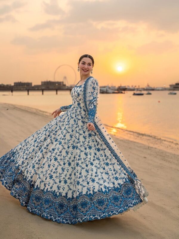 White Color Faux Georgette Fabric Thread With Sequence Work Anarkali Suit