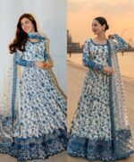 White Color Faux Georgette Fabric Thread With Sequence Work Anarkali Suit