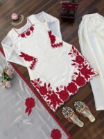 White Color Fendi Silk Fabric Thread With Sequence Work Palazzo Suit