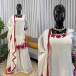 White Color Fendi Silk Fabric Thread With Sequence Work Palazzo Suit