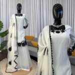 White Color Fendi Silk Fabric Thread With Sequence Work Palazzo Suit