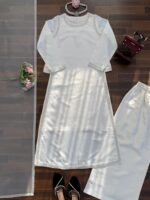 White Color Natural Crepe Fabric Bead Work Lace Border Work Palazzo Suit