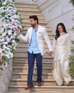 White Color Natural Crepe Fabric Thread With Sequence Work Farshi Style Suit