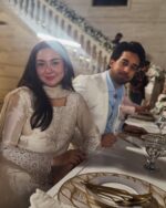 White Color Natural Crepe Fabric Thread With Sequence Work Farshi Style Suit