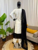 White Color Natural Crepe Fabric Thread With Sequence Work Suit