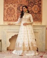 White Color Soft Net Fabric Thread With Sequence Work Lehenga Gown
