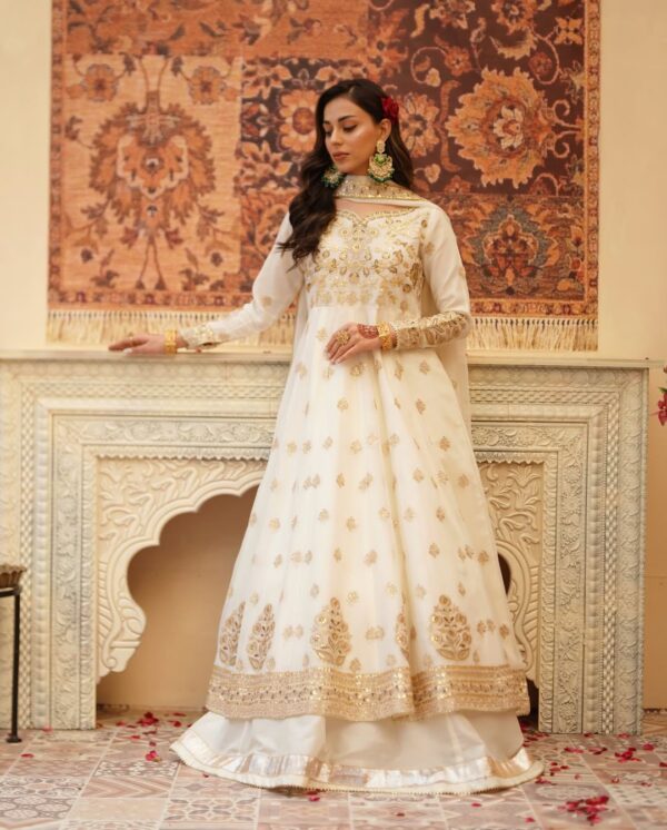White Color Soft Net Fabric Thread With Sequence Work Lehenga Gown