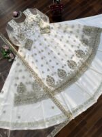 White Color Soft Net Fabric Thread With Sequence Work Lehenga Gown