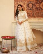 White Color Soft Net Fabric Thread With Sequence Work Lehenga Gown