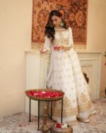 White Color Soft Net Fabric Thread With Sequence Work Lehenga Gown