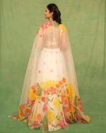 White Color Tabby Silk Fabric Floral Print Work Haldi Special Lehenga