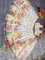 White Color Tabby Silk Fabric Floral Print Work Haldi Special Lehenga
