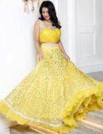 Yellow Color Georgette Fabric Jari With Foil Paper Work Special Haldi Lehenga