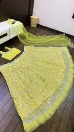Yellow Color Georgette Fabric Jari With Foil Paper Work Special Haldi Lehenga