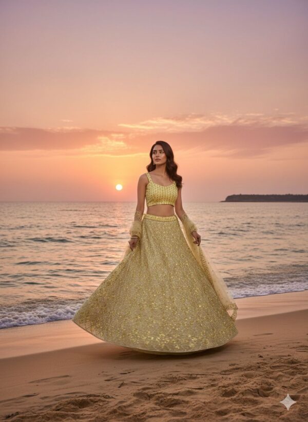 Yellow Color Soft Butterfly Net Fabric Sequence Work Lehenga