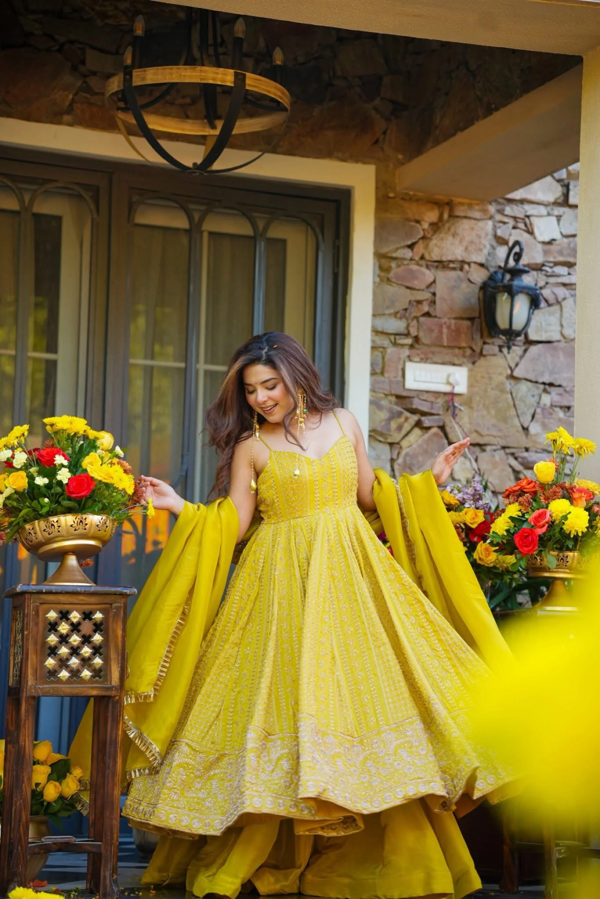 Yellow Color Tabby Organza Fabric Jari With Sequence Work Sharara Gown