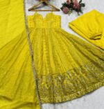 Yellow Color Tabby Organza Fabric Jari With Sequence Work Sharara Gown
