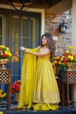 Yellow Color Tabby Organza Fabric Jari With Sequence Work Sharara Gown
