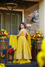Yellow Color Tabby Organza Fabric Jari With Sequence Work Sharara Gown