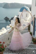 Baby Pink Color Double Layer Net Fabric Thread Work Lehenga