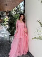 Baby Pink Color Faux Blooming Fabric Foil Work Sharara Suit