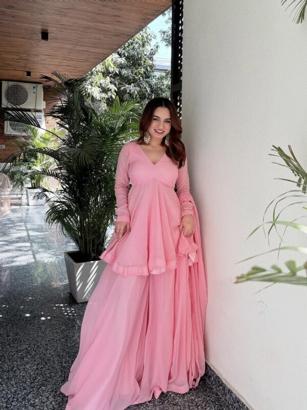 Baby Pink Color Faux Blooming Fabric Foil Work Sharara Suit