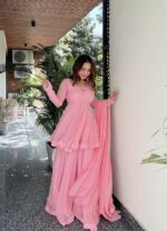 Baby Pink Color Faux Blooming Fabric Foil Work Sharara Suit