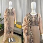 Beige Color Mul Chanderi Fabric Thread Work Suit