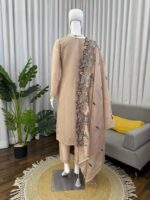 Beige Color Mul Chanderi Fabric Thread Work Suit
