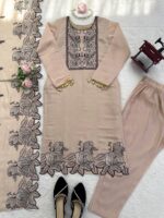 Beige Color Mul Chanderi Fabric Thread Work Suit