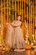 Beige Color Soft Crunchy Silk Fabric Sequence Multi Embroidery Work Sharara Gown