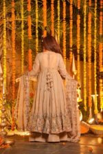 Beige Color Soft Crunchy Silk Fabric Sequence Multi Embroidery Work Sharara Gown