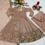 Beige Color Soft Crunchy Silk Fabric Sequence Multi Embroidery Work Sharara Gown