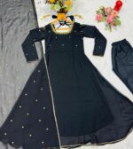 Black Color Faux Blooming Fabric Jari Thread Work Suit