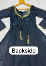 Black Color Faux Blooming Fabric Jari Thread Work Suit