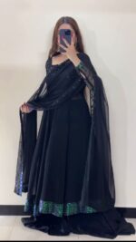 Black Color Faux Georgette Fabric Thread With Sequence Work Palazzo Suit