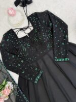 Black Color Faux Georgette Fabric Thread With Sequence Work Palazzo Suit