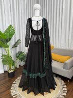 Black Color Faux Georgette Fabric Thread With Sequence Work Palazzo Suit