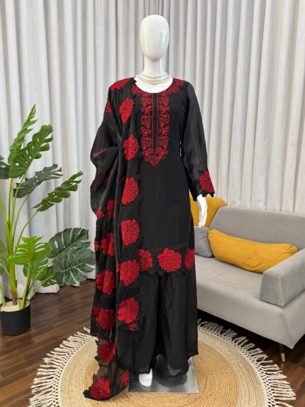 Black Color Fendi Silk Fabric Thread Work Palazzo Suit