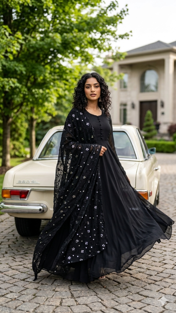 Black Color Georgette Fabric Sequence Work Suit