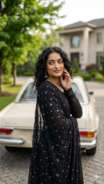 Black Color Georgette Fabric Sequence Work Suit