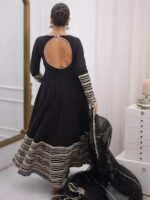 Black Color Rayon Fabric Coding Embroidery Sequence With Thread Work Gown