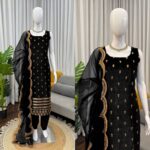 Black Color Roman Glass Fabric Sequence Work Suit