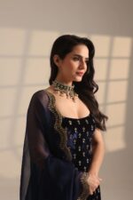 Blue Color Roman Glass Fabric Sequence Work Suit