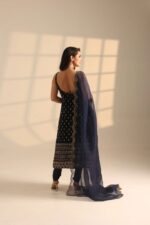 Blue Color Roman Glass Fabric Sequence Work Suit