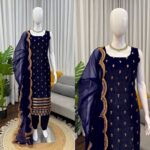 Blue Color Roman Glass Fabric Sequence Work Suit