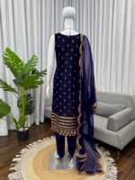 Blue Color Roman Glass Fabric Sequence Work Suit