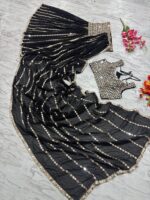 Bollywood Actress Chitrangada Singh Black Faux Georgette Fabric Mirror Work Lehenga Saree