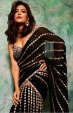 Bollywood Actress Chitrangada Singh Black Faux Georgette Fabric Mirror Work Lehenga Saree